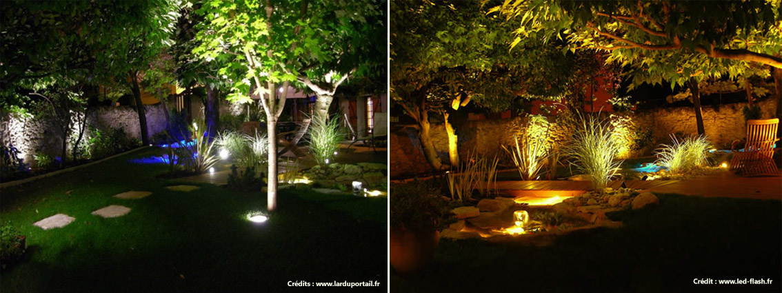 Eclairage de jardins avec deux températures de couleur différentes