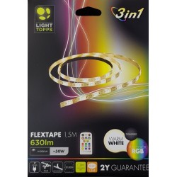 Ruban led Strip Flex 1.5M 630Lm led blanc et RGB, Plastique, Intégré, 8 W, Blanc Light Topps LT84049