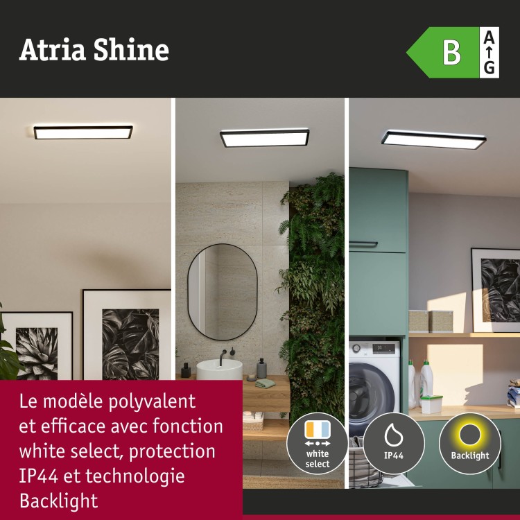 Panneau LED Atria Shine White Select IP44 carré 560x200mm  15,2W 2030lm 3000 - 6500K Noir