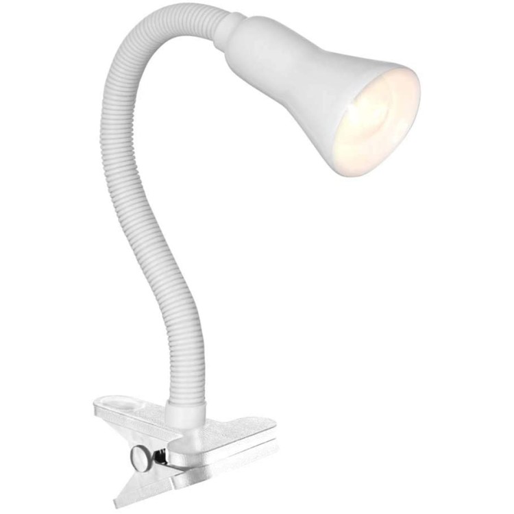 Lampe clip Desk Partner Flex métal Blanc pince plastique E14 40W livrée ss ampoule Searchlight EU4122WH