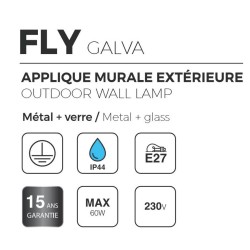 FLY Applique extérieure Montante + détecteur Acier Galva / Diffuseur Verre