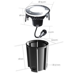 Gros spot rond blanc chaud LED 8W pour béton ou terre 65596 Easy Connect