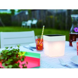 LUTEC Table-Cube avec panneau solaire en plastique Blanc 10,5 x 10,5 x 12,5 cm