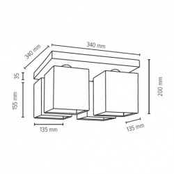 BRITOP,Plafonnier en Chêne huilé, Design Carré Lumineux 4 Têtes, INGER,2284474