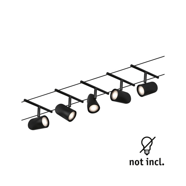 Corduo Sys de câb Set Cup max5x10W noir mat/chrome GU5,3 12V DC 60VA pla/métal Corduo Sys de câb Set Cup max5x10W noir mat/chrome GU5,3 12V DC 60VA pla/métal