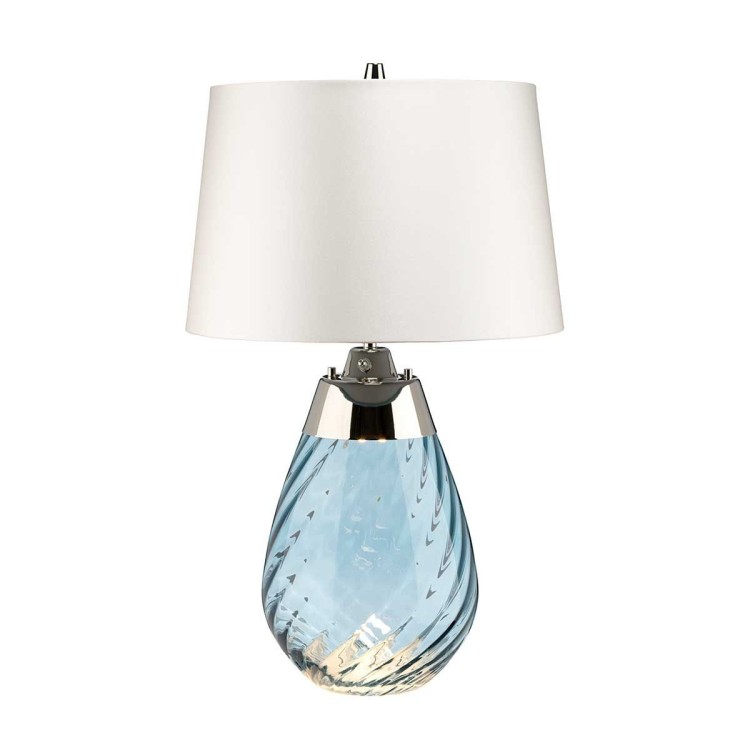 Petite lampe de table bleue avec abat-jour blanc cassé 2 lumières Petite lampe de table bleue avec abat-jour blanc cassé 2 lumières