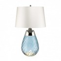 Petite lampe de table bleue avec abat-jour blanc cassé 2 lumières