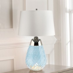 Petite lampe de table bleue avec abat-jour blanc cassé 2 lumières