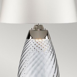 Petite lampe de table bleue avec abat-jour blanc cassé 2 lumières