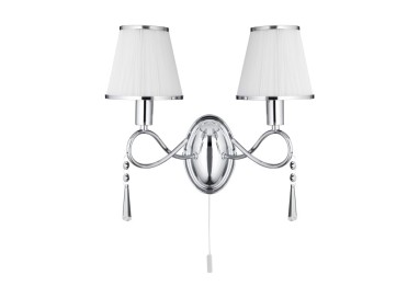 Applique double branches metal chrome, verre transparent, Abatjour cordes Blanc, E14 max 2x60w avec inter SIMPLICITY