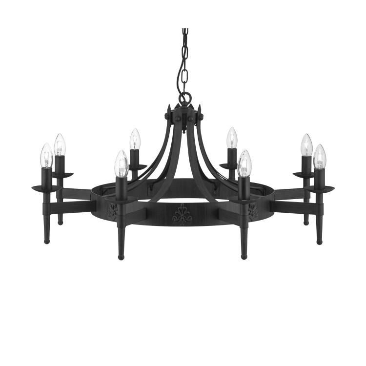 Lustre chaine 8 branches fer forgé noir, E14 8x60w max Diam 85cm Lustre chaine 8 branches fer forgé noir, E14 8x60w max Diam 85cm