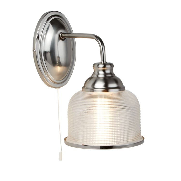 Applique murale metal Argent satiné avec verre prismatique amplificateur holophane E27 max 60w avec inter BISTRO II Applique murale metal Argent satiné avec verre prismatique amplificateur holophane E27 max 60w avec inter BISTRO II