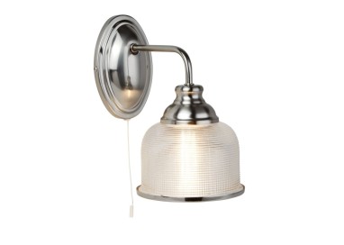 Applique murale metal Argent satiné avec verre prismatique amplificateur holophane E27 max 60w avec inter BISTRO II