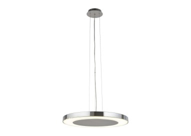 Suspension LED Disque plat Diam 50cm metal chrome, diffuseur verre effet glace givre Led 34w 1600 lumens 4000k dimmable LEXI
