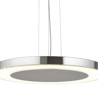 Suspension LED Disque plat Diam 50cm metal chrome, diffuseur verre effet glace givre Led 34w 1600 lumens 4000k dimmable LEXI