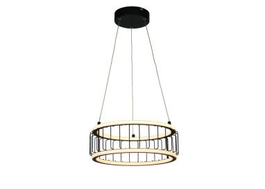 CAGE LED DRUM Suspension Diam 38cm Metal noir, diff silicone blanc, 40w 4621 lumens 3000k, dimmable 3 niveaux par inter CIRCOLO