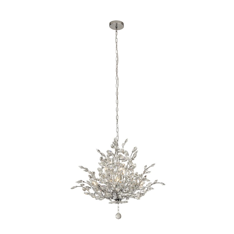 Suspension Metal chrome avec Pampilles, feuilles, gouttes Cristal E14 max 7x60w Diam 68cm BOUQUET 7LT Suspension Metal chrome avec Pampilles, feuilles, gouttes Cristal E14 max 7x60w Diam 68cm BOUQUET 7LT