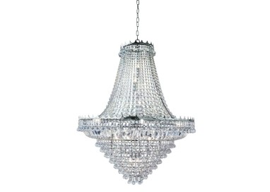 Suspension Metal chrome avec Prismes, Perles, gouttes Cristal E14 max 19x60w Diam 1m02 Haut 3m50 VERSAILLES 19LT