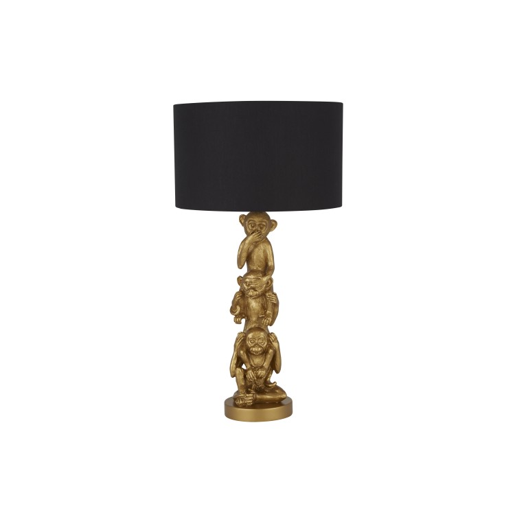Lampe à poser thème animal Singe, résine doré et Abatjour Tissu Noir E27 max 60w Diam 28cm Haut 52cm 3 WISE MONKEYS Lampe à poser thème animal Singe, résine doré et Abatjour Tissu Noir E27 max 60w Diam 28cm Haut 52cm 3 WISE MONKEYS