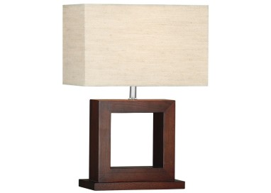 Lampe à poser Cadre Bois foncé Carré avec Abatjour Lin beige, E27 60w Haut 42cm Larg 18cm CALVEN