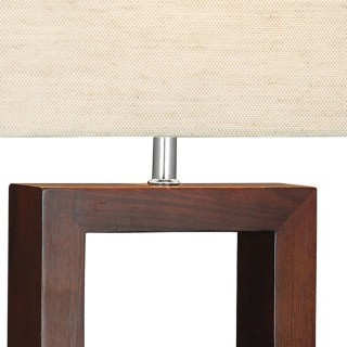 Lampe à poser Cadre Bois foncé Carré avec Abatjour Lin beige, E27 60w Haut 42cm Larg 18cm CALVEN