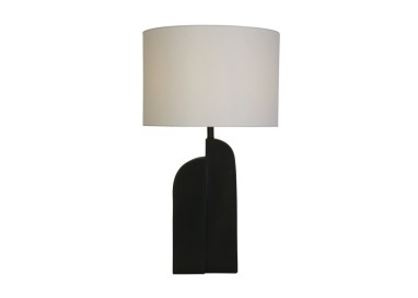 Lampe à poser pied Résine Noir Mat, abatjour lin blanc E27 max 60w Haut 65cm Diam 38cm PERTH