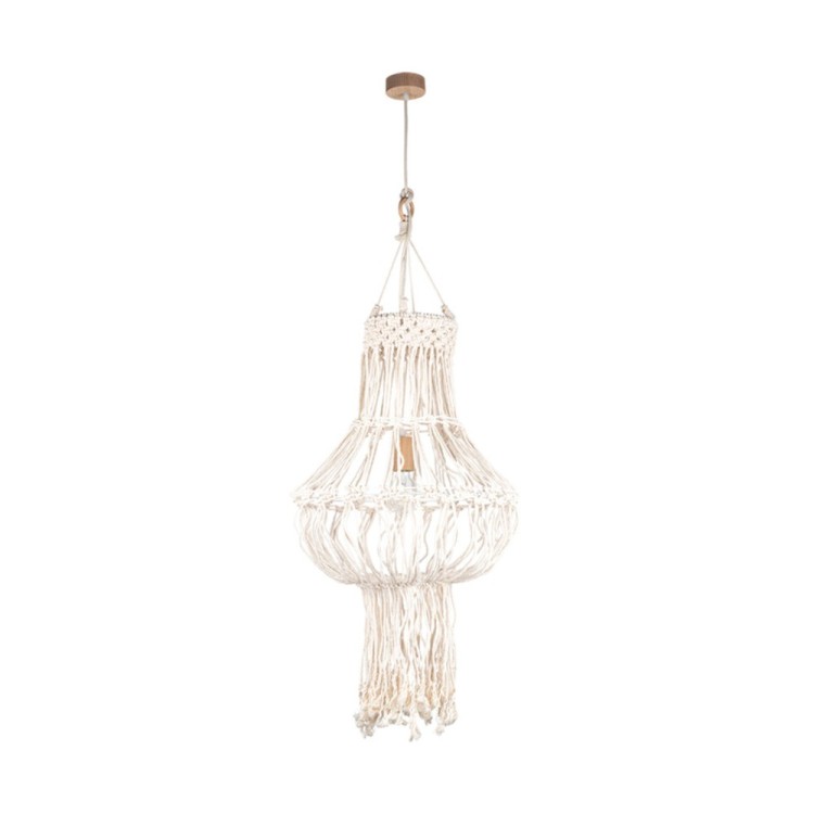 Suspension en Bois de Chêne Huilé et Macramé couleur Crème ,1xE27 Max.15W Led,SAMBA,18727174 Suspension en Bois de Chêne Huilé et Macramé couleur Crème ,1xE27 Max.15W Led,SAMBA,18727174