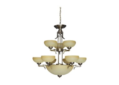Lustre/Suspension en Métal Patiné et Verre Écru ,12xE27 Max.60W,CREMONA,5091201