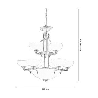 Lustre/Suspension en Métal Patiné et Verre Écru ,12xE27 Max.60W,CREMONA,5091201
