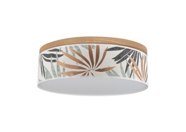 Plafonnier en Bois de Pin teinté Brun et Papier peint Multicolore,Incl.1xLED 18W Intégrée,HOJA,4015111011131