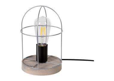Lampe de Table en Bois de Pin teinté Gris et Métal Noir-Argenté, 1xE27 Max.25W,NETUNO,88759157