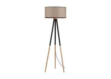 Lampadaire en Bois de Bouleau-Noir et Abat-jour en Lin Naturel avec bordures Noires ,1xE27 Max.60W,PANDA,6016408310025