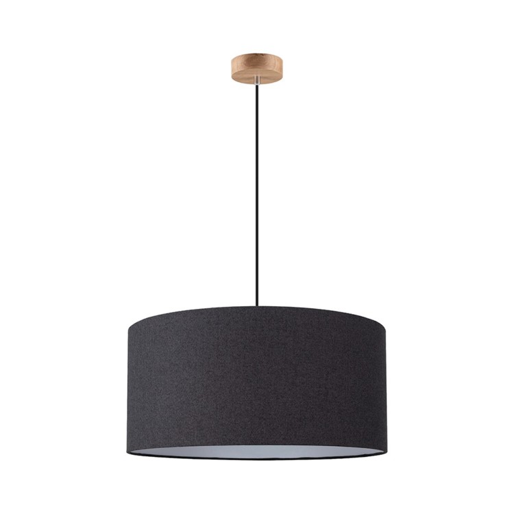 Suspension en Bois de Chêne Huilé et Tissu Noir, 1xE27 Max.60W,ASSETO,3573974 Suspension en Bois de Chêne Huilé et Tissu Noir, 1xE27 Max.60W,ASSETO,3573974