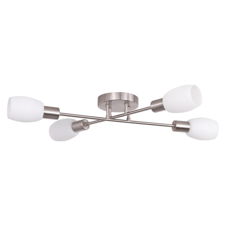Plafonnier en Métal Satiné et Verre Blanc ,4xE14 Max.40W,TOSCA,9033427 Plafonnier en Métal Satiné et Verre Blanc ,4xE14 Max.40W,TOSCA,9033427
