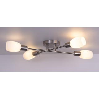 Plafonnier en Métal Satiné et Verre Blanc ,4xE14 Max.40W,TOSCA,9033427