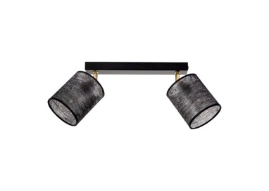 Plafonnier en Métal Noir-Doré et Tissu Noir ,2xE27 Max.25W,NEVOA,56392204