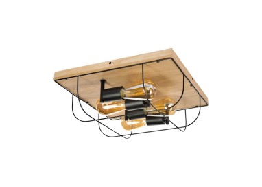 Plafonnier en Bois de Chêne Huilé et Métal Noir ,4xE27 Max.15W Led,NETUNO,92044474