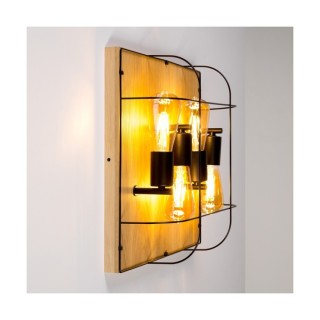 Plafonnier en Bois de Chêne Huilé et Métal Noir ,4xE27 Max.15W Led,NETUNO,92044474