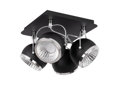 Modèle de Light Plafonnier Spot Balle 4 spots avec 4 ampoules LED GU10 5 W, 3000 K, métal chromé/noir 5009484