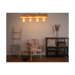 Plafonnier en Bois de Pin teinté Brun et Métal Noir ,4xE27 Max.60W,TRABO SIMPLE,6998404