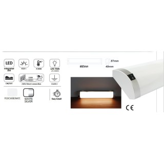 Réglette de cuisine led 8w 4000K/450 LM/ argent diffuseur blanc