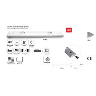 LED kitchen strip light with 2 spots, 580 lm - 4000K - can be interconnected up to 6 times - independent switches - 25,000 h