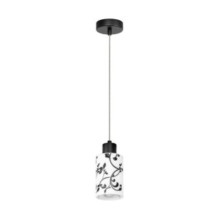 Ravio Lampe Suspendue 1xE27 max. 60W Métal Noir/Verre Blanc-Noir-Fleuri