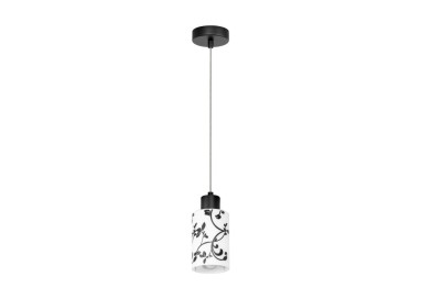 Ravio Lampe Suspendue 1xE27 max. 60W Métal Noir/Verre Blanc-Noir-Fleuri