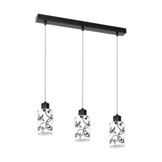 Ravio Lampe Suspendue 3xE27 max. 60W Métal Noir/Verre Blanc-Noir-Fleuri