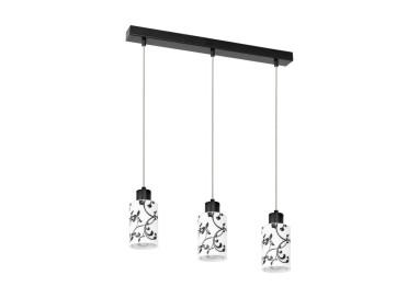 Ravio Lampe Suspendue 3xE27 max. 60W Métal Noir/Verre Blanc-Noir-Fleuri