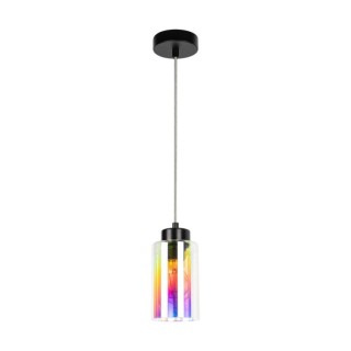 Meno Lampe Suspendue 1xE27 Max.60W Métal Noir/Verre Multicolore