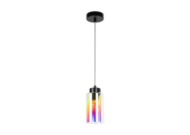 Meno Lampe Suspendue 1xE27 Max.60W Métal Noir/Verre Multicolore