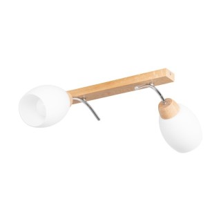 Skaja Plafonnier 2xE27 max. 40W Bois de Chêne Huilé/Métal Chromé/Verre Blanc