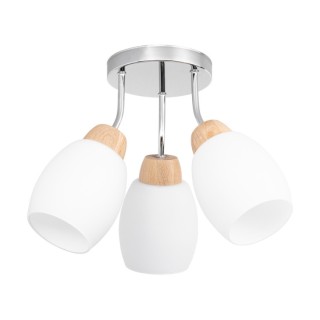 Skaja Plafonnier Rond 3xE27 max. 40W  Bois de Chêne Huilé/Métal Chromé/Verre Blanc